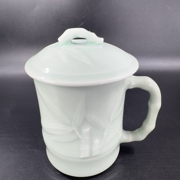 Gardener's Eden Coffee Mug Cup Light Green Embossed Bamboo Celadon Green Set 2 - Picture 9 of 15
